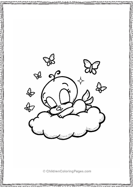 Tweety Bird Snoozing On A Fluffy Cloud With Butterflies Free PDF Printable