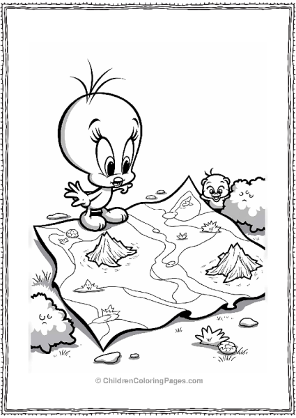 Tweety Bird Studying A Treasure Map Free PDF Printable