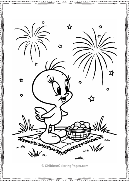 Tweety Bird Watching Fireworks Free PDF Printable