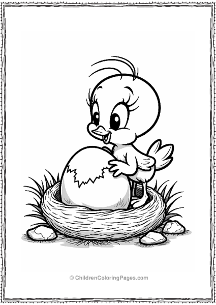 Tweety Bird Watching Over A Cracked Egg Free PDF Printable