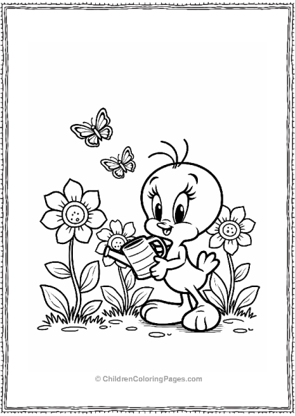 Tweety Bird Watering Flowers Free PDF Printable