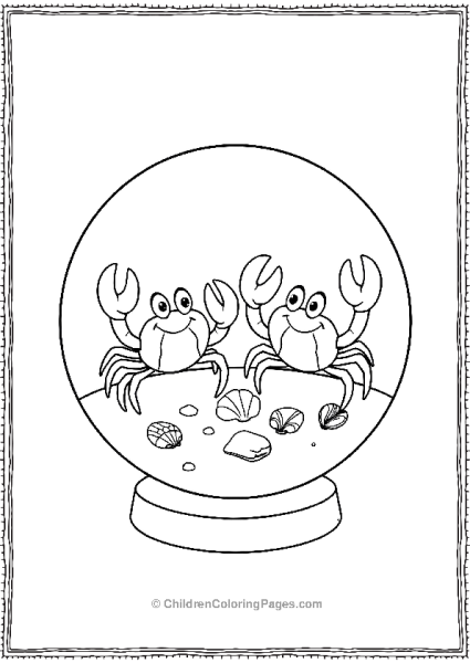 Two Cheerful Crabs Waving Featuring A Snow Globe Free PDF Printable