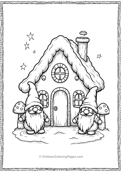 Two Gnomes And A Gingerbread House  Free PDF Printable