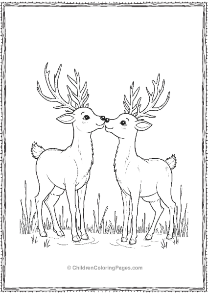 Two Reindeer Rubbing Their Noses Together In The Snow Free PDF Printable