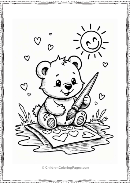 Valentine’s Day Bear Painting Hearts Free PDF Printable