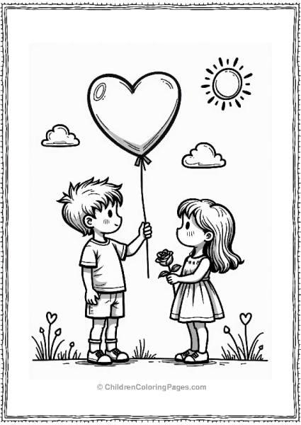 Valentine S Day Boy With Heart Balloon And Rose Free PDF Printable