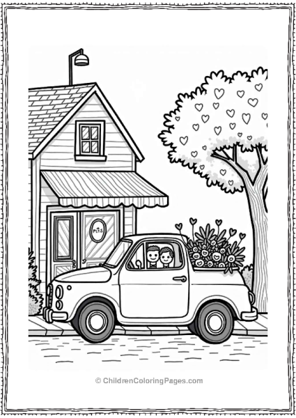 Valentine’s Day Car At Cozy Cafe Free PDF Printable