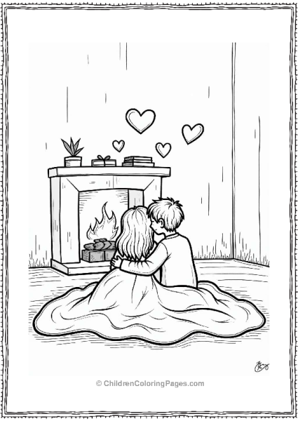 Valentine’s Day Couple By The Fireplace Free PDF Printable