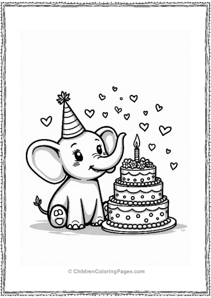 Valentine’s Day Elephant With Cake Free PDF Printable