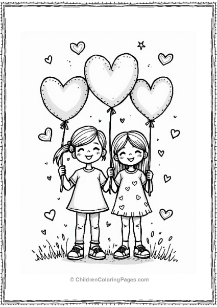 Valentine’s Day Friends With Balloons Free PDF Printable