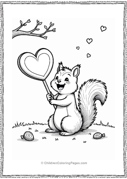 Valentine’s Day Squirrel With Heart Lollipop Free PDF Printable