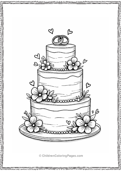 Wedding Cake With Flowers And Rings Free PDF Printable