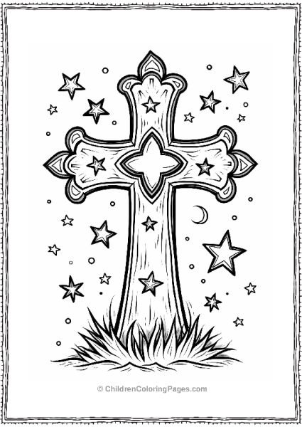 Whimsical Cross With Stars And Moons Free PDF Printable