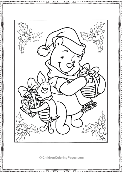 Winnie The Pooh Ang Piglet With Christmas Gifts Free PDF Printable