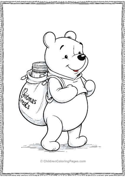 Winnie The Pooh Carrying A Bag Of Honey As A Christmas Gift Free PDF Printable