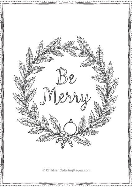 Wreath With Be Merry Text And Ornament Free PDF Printable