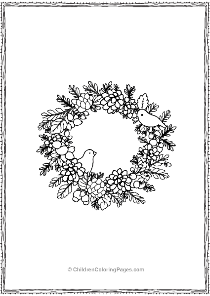 Wreath With Birds And Pine Cones Free PDF Printable