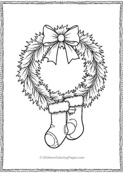 Wreath With Bow And Stockings Free PDF Printable