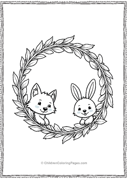 Wreath With Fox And Rabbit Free PDF Printable