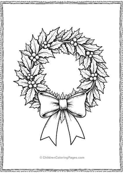 Wreath With Holly And Bow Free PDF Printable