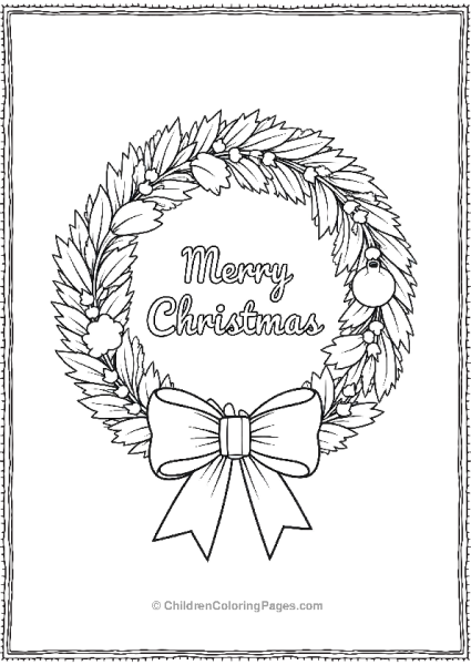 Wreath With Merry Christmas Greeting And Bow Free PDF Printable