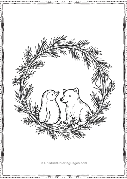 Wreath With Polar Bear And Penguin Free PDF Printable