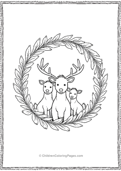 Wreath With Reindeer Family Free PDF Printable