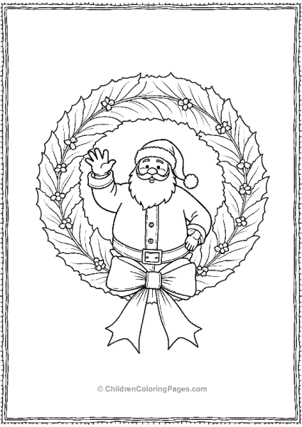 Wreath With Santa Claus Waving Free PDF Printable