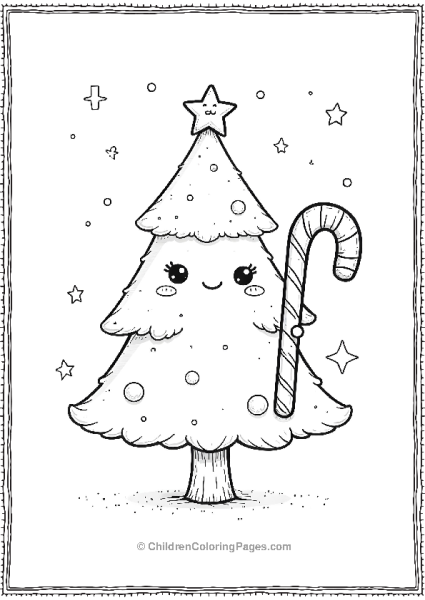 Christmas Tree With A Candy Cane Free PDF Printable