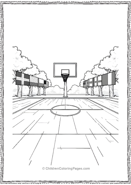 A Basketball Court With Flags From Around The World Free PDF Printable