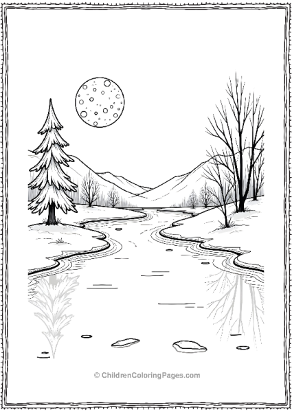 A Frozen River Reflecting Moonlight Free PDF Printable