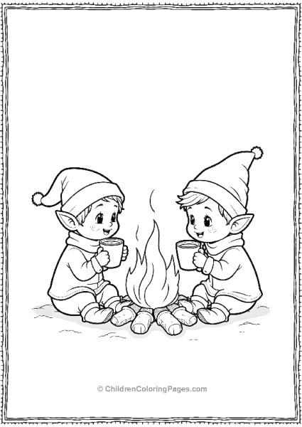 A Group Of Elves Enjoying A Bonfire At North Pole Free PDF Printable