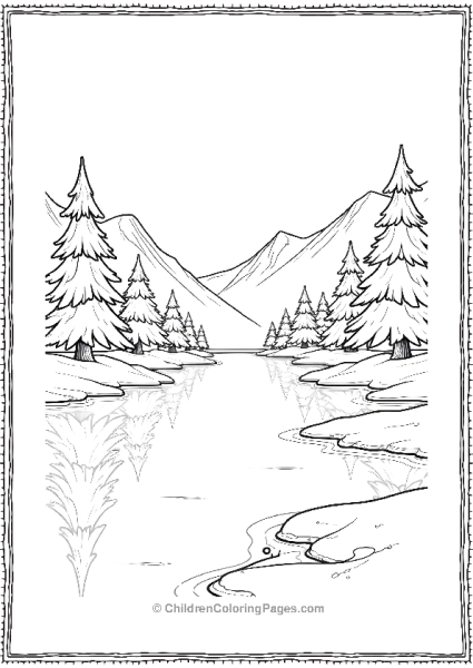 A Lake Surrounded By Pine Trees Free PDF Printable