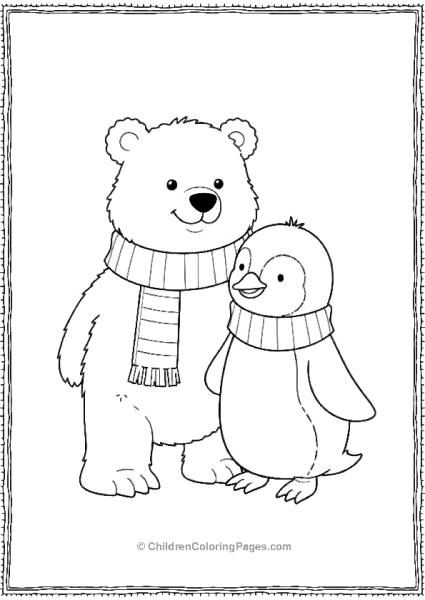 A Polar Bear And Penguin Sharing A Scarf Free PDF Printable