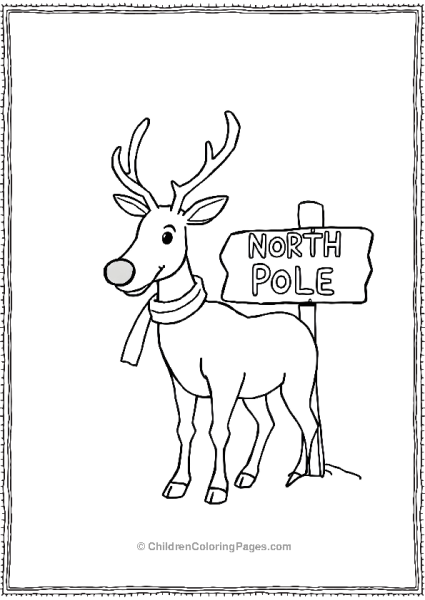 A Reindeer Standing Beside North Pole Sign Free PDF Printable