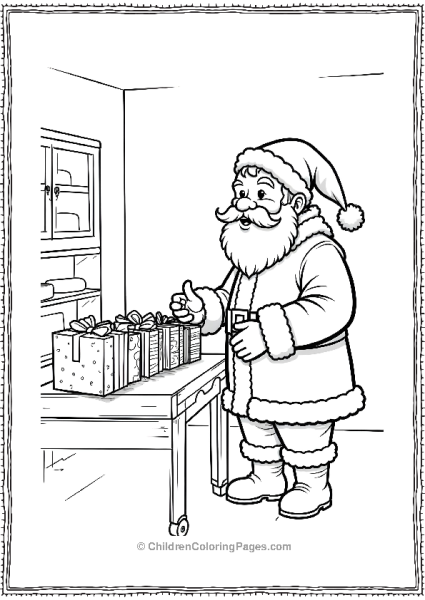 A Santa Inspecting Row OF Finished Toys At The North Pole Free PDF Printable