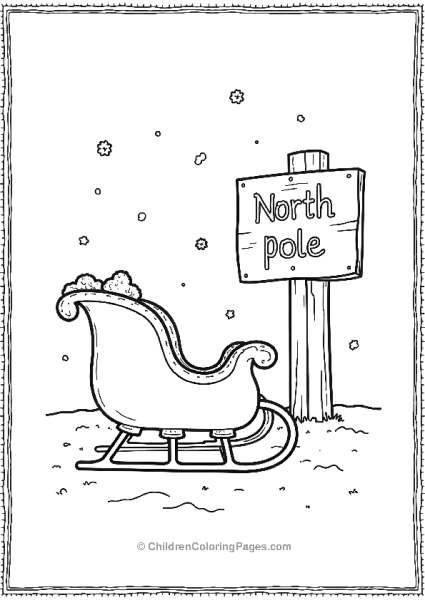 A Sleigh Parked Besides North Pole Sign Scaled Free PDF Printable