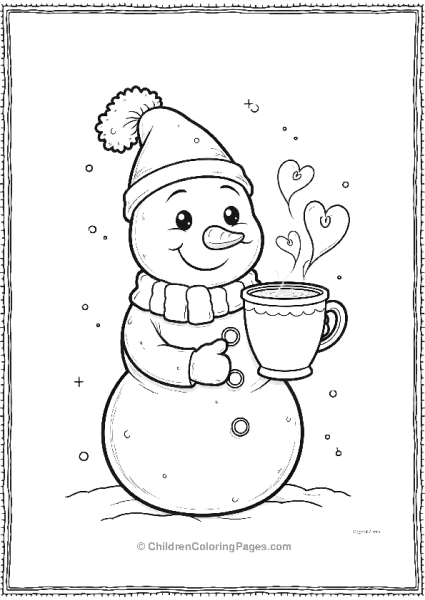 A Snowman Holding A Mug Of Hot Chocolate Free PDF Printable