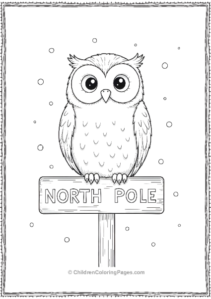 A Snowy Owl On North Pole Sign Free PDF Printable