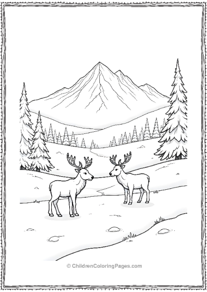 A Snowy Valley With Reindeers Free PDF Printable