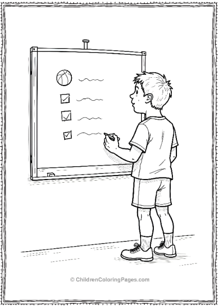 A Coach Drawing Basketball Strategies On A Blackboard Free PDF Printable