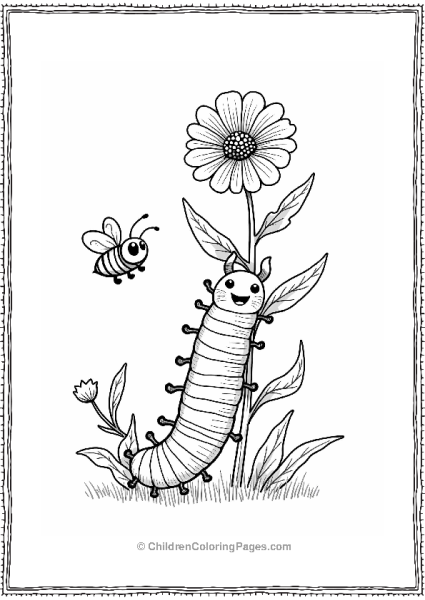 Adventurous Caterpillar Climbing A Flower Stem Free PDF Printable