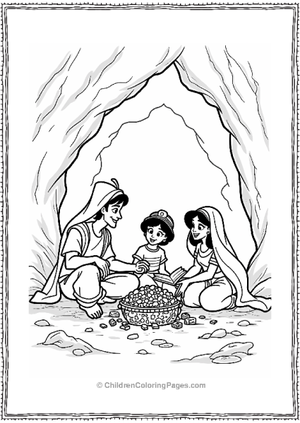 Aladdin And Friends In A Treasure Cave Free PDF Printable