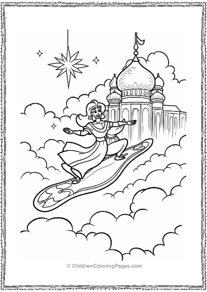 Aladdin And Jasmine Flying Past The Palace Free PDF Printable