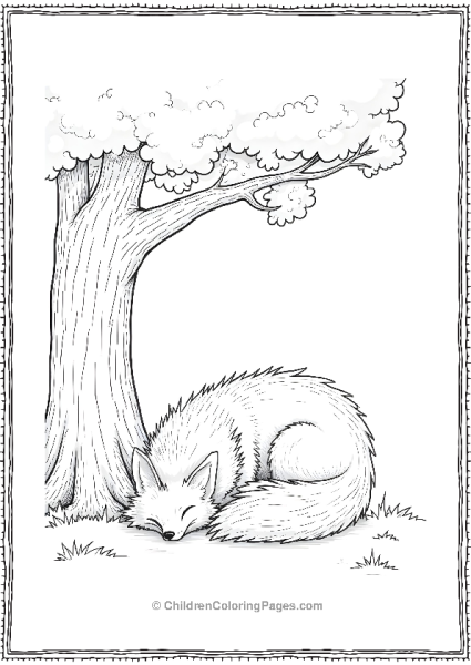 An Artic Fox Curled Up Under A Tree Free PDF Printable