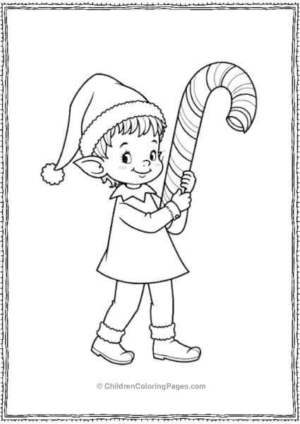 An Elf Carrying A Giant Candy Cane Free PDF Printable