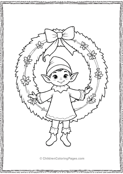 An Elf Hanging Ornaments On A Wreath Free PDF Printable