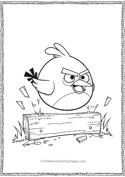 Angry Bird Breaking Through A Wooden Barrier Free PDF Printable