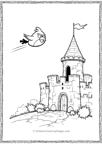 Angry Bird Flying Over Pig Fortress Free PDF Printable