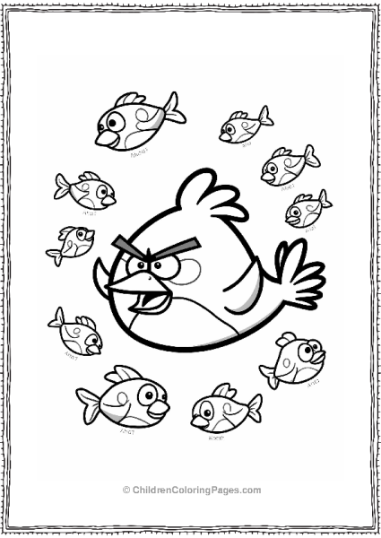 Angry Bird Swimming With Colorful Fish Free PDF Printable